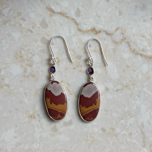 NWOT Sundance Flame Horizon Earrings Noreena Jasper Amethyst Sterling Silver